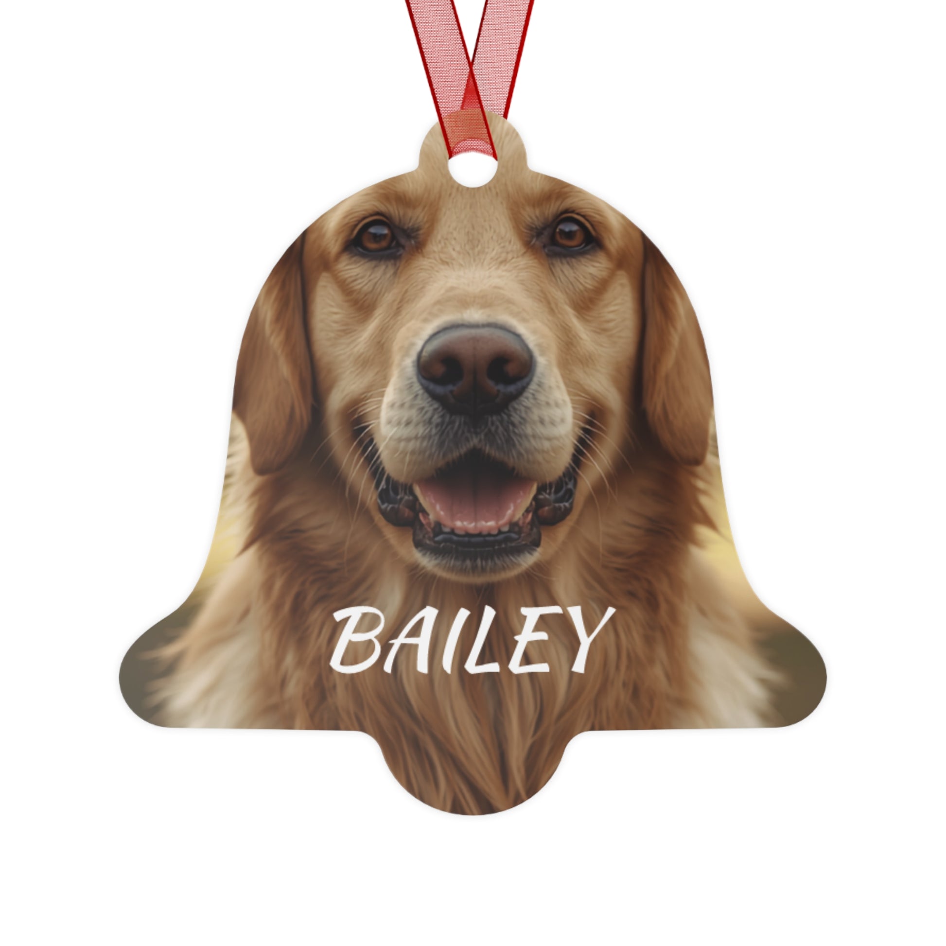 Personalized dog photo metal bell ornament with custom pet name