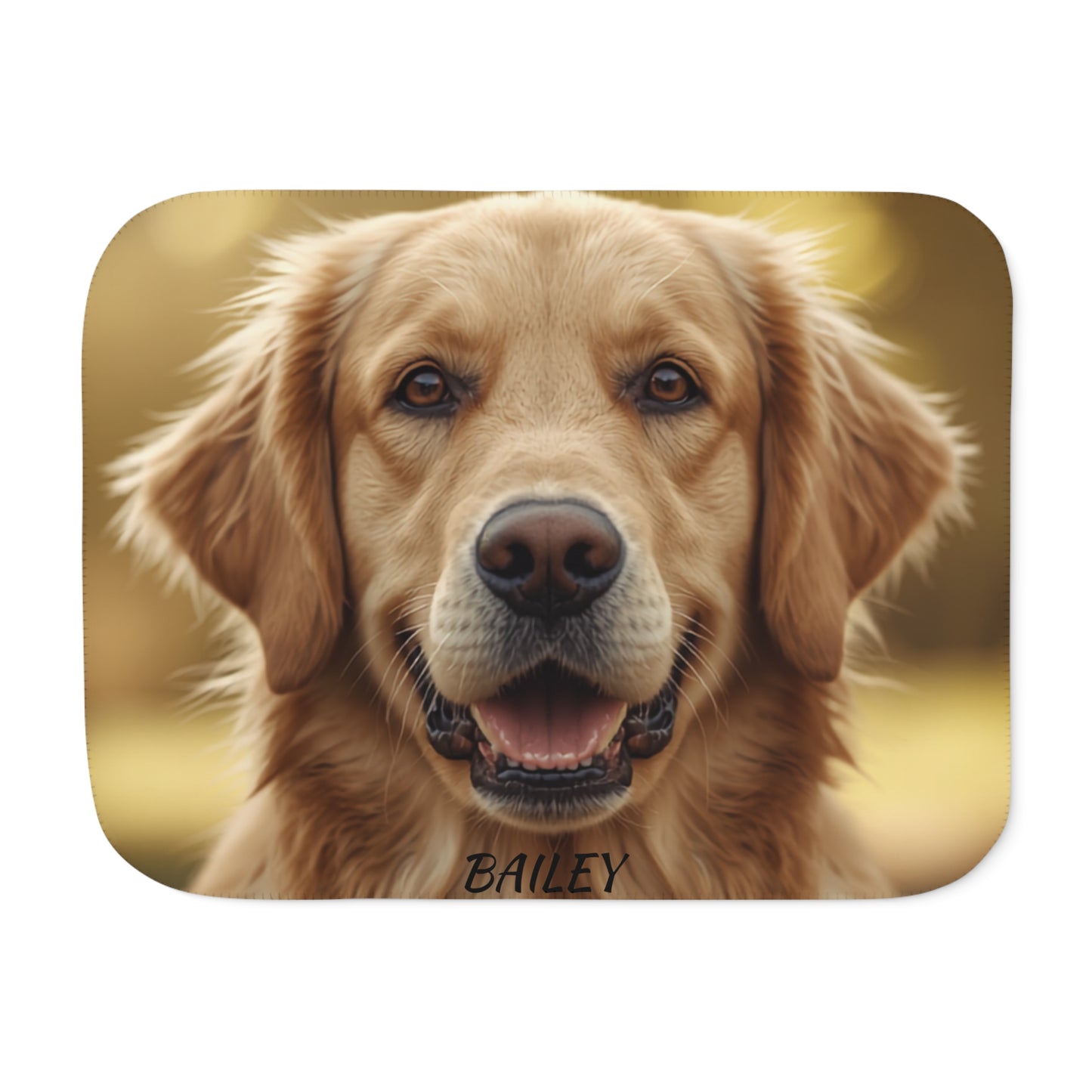 Personalized dog photo sherpa blanket with custom name, front view