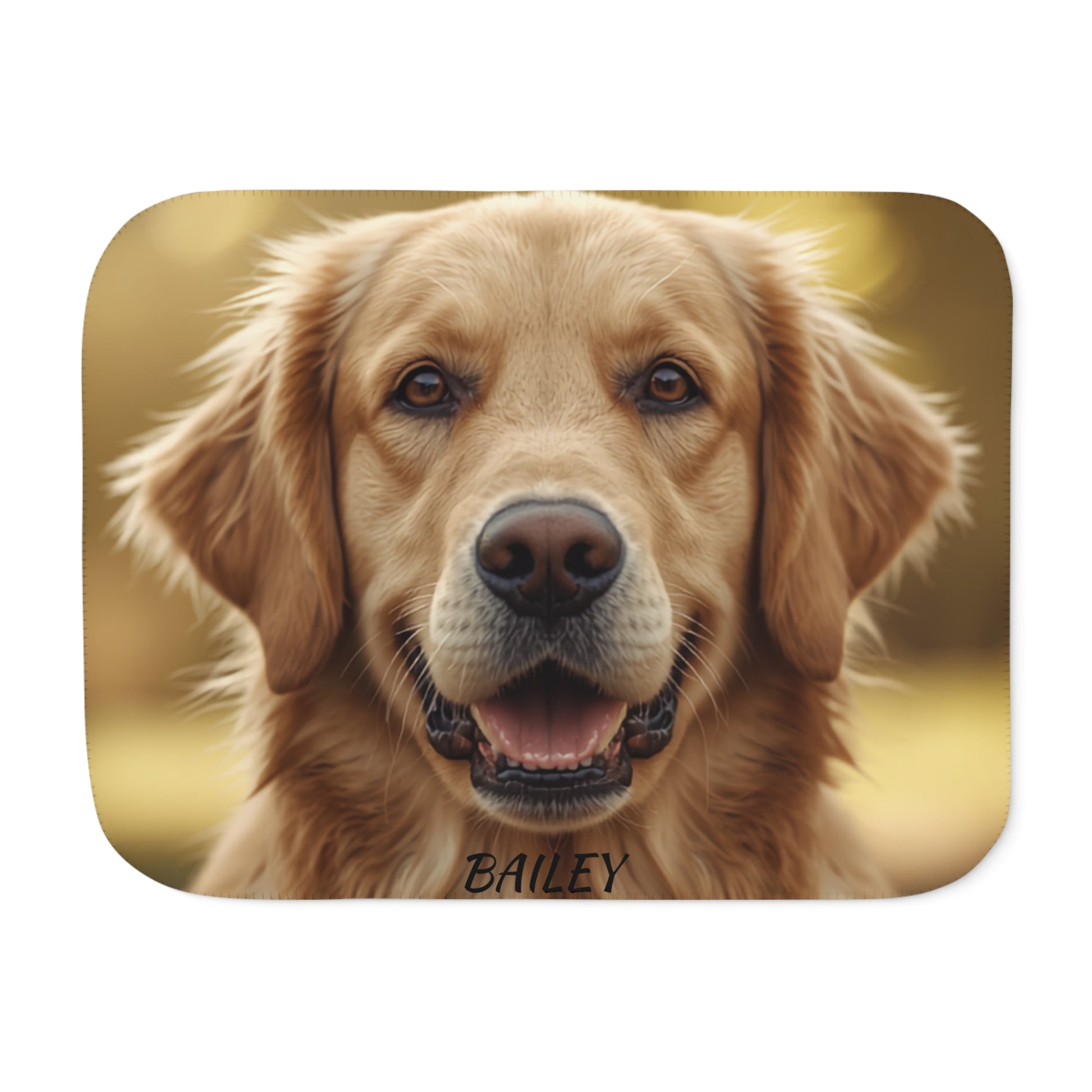 Personalized dog photo sherpa blanket with custom name, front view
