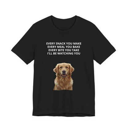 Personalized "Every Snack You Make" dog photo t-shirt in Black, flat lay front view