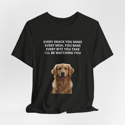 Personalized "Every Snack You Make" dog photo t-shirt in Black Heather, print close-up