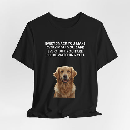 Personalized "Every Snack You Make" dog photo t-shirt in Black, print close-up