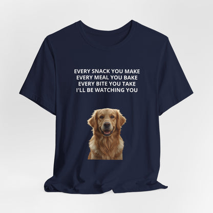 Personalized "Every Snack You Make" dog photo t-shirt in Navy, print close-up