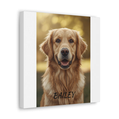 Personalized pet photo canvas print, side view showing frame depth