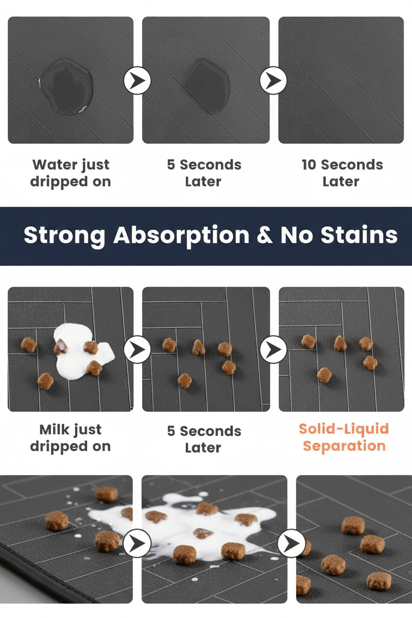 food and water spills in action mat absorb