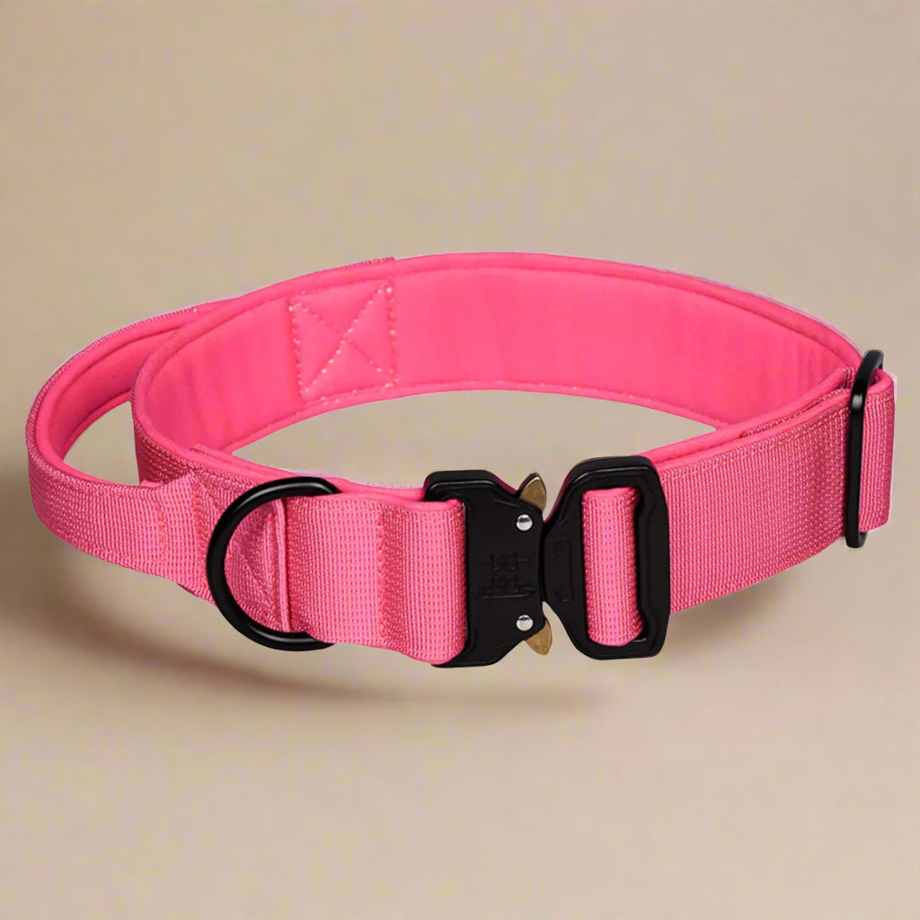 Baby pink CobraCollar showing neoprene inner pad and adjustable sliding clasp