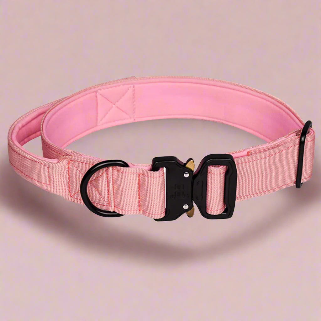 Baby pink CobraCollar padded tactical dog collar — SniffWaggleNWalk