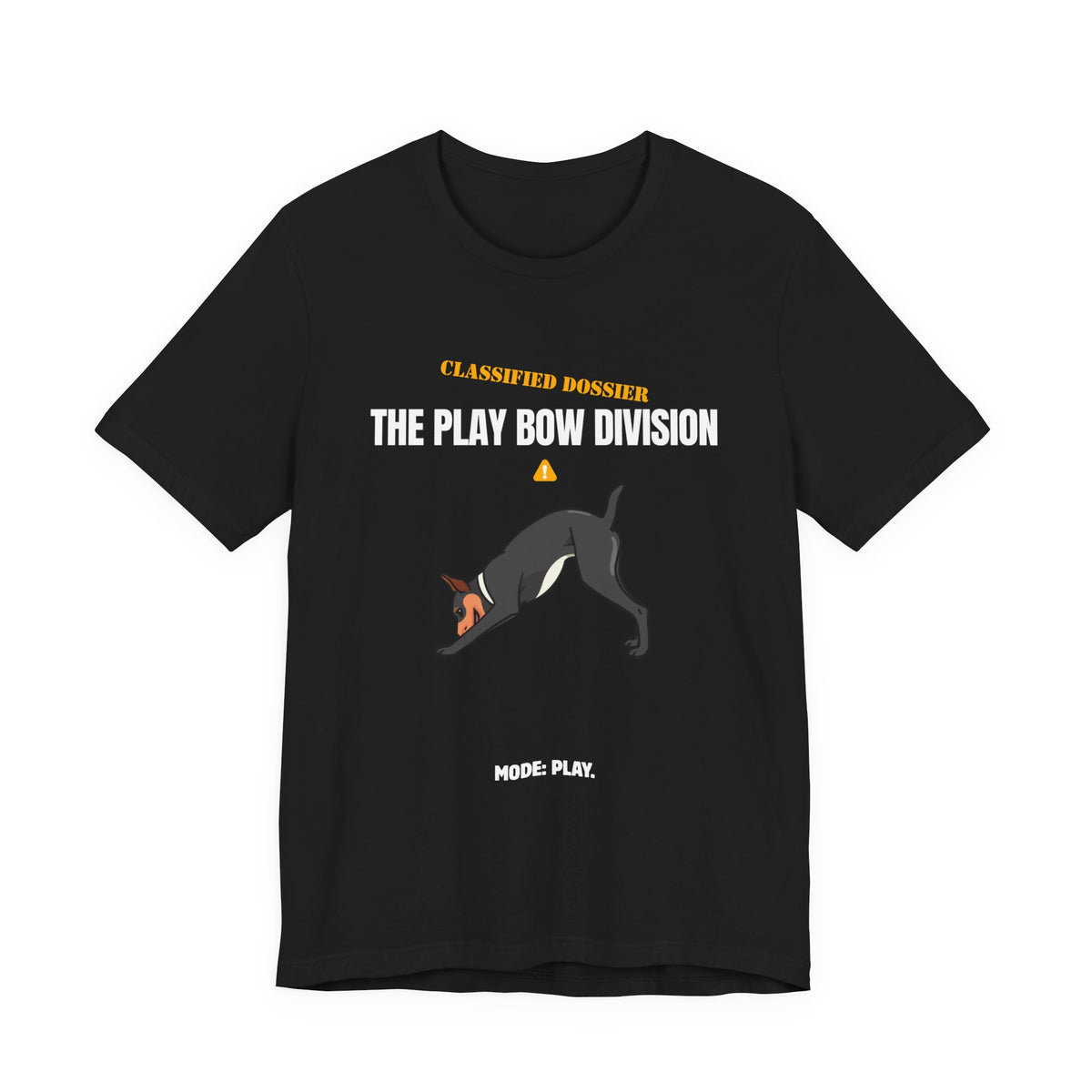 Play Bow Division dog t-shirt back view