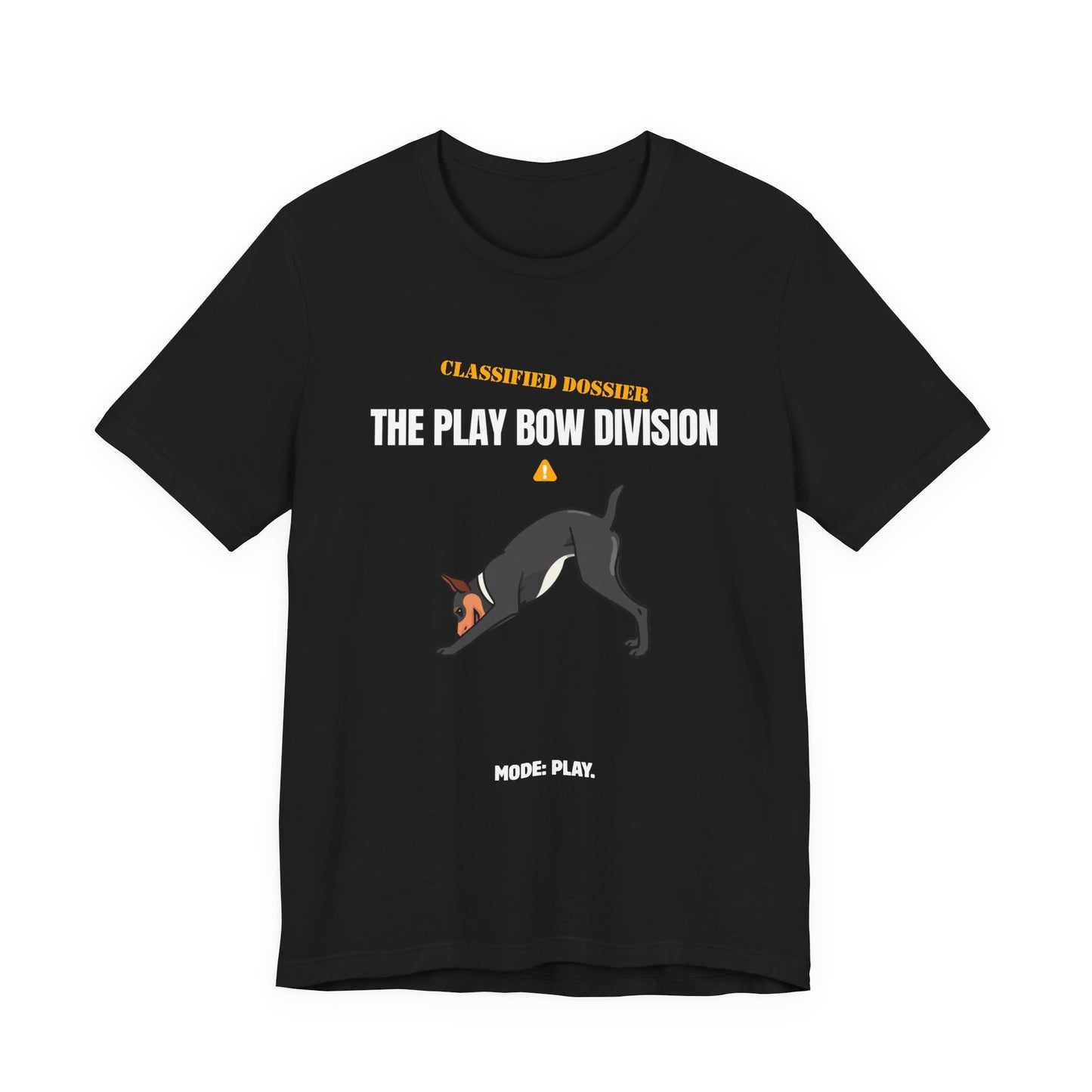 Play Bow Division dog t-shirt back view