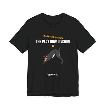 Play Bow Division dog t-shirt back view