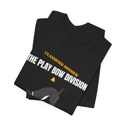 Play Bow Division dog t-shirt collar detail