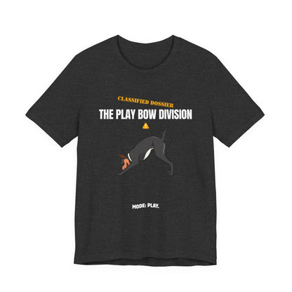 Play Bow Division dog t-shirt hem detail