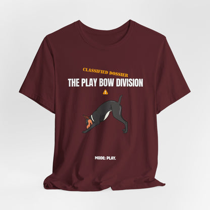 Play Bow Division dog t-shirt on model, final look