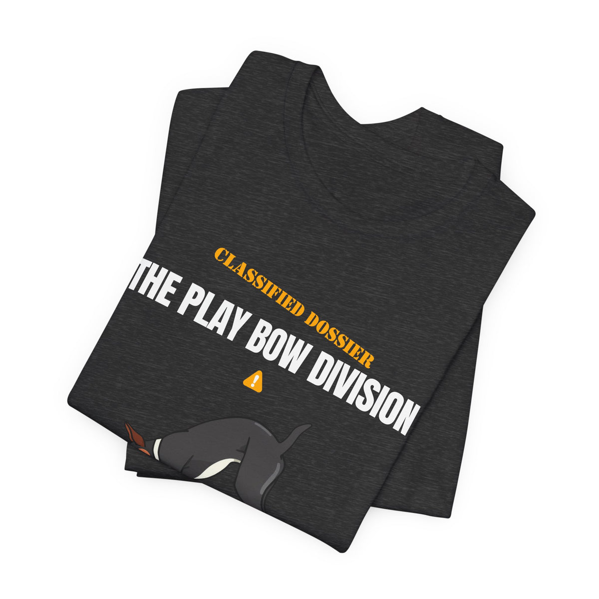 Play Bow Division dog t-shirt on model, walking pose