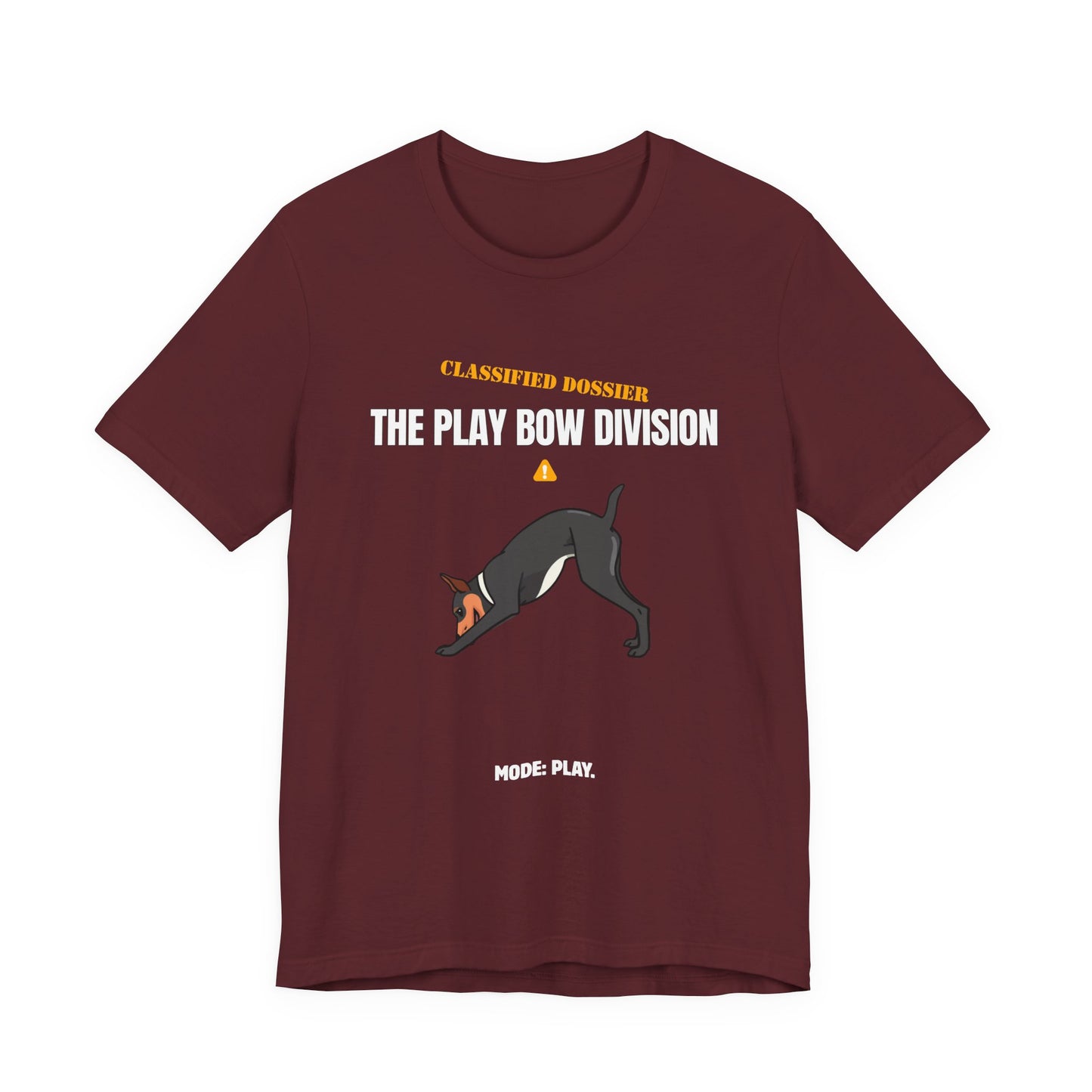 Play Bow Division dog t-shirt print close-up, second angle