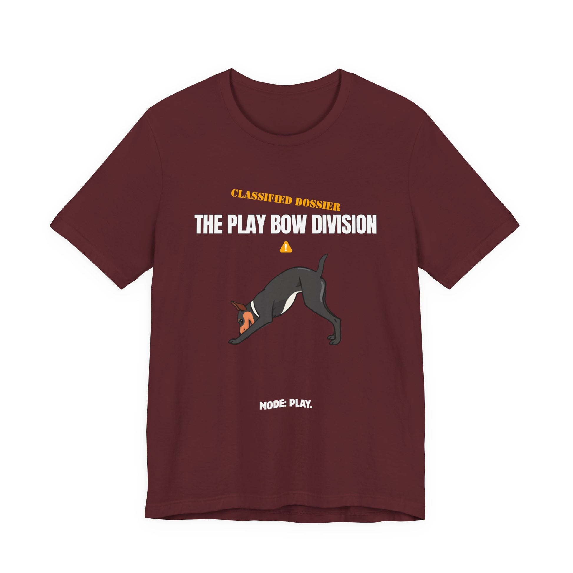 Play Bow Division dog t-shirt print close-up, second angle