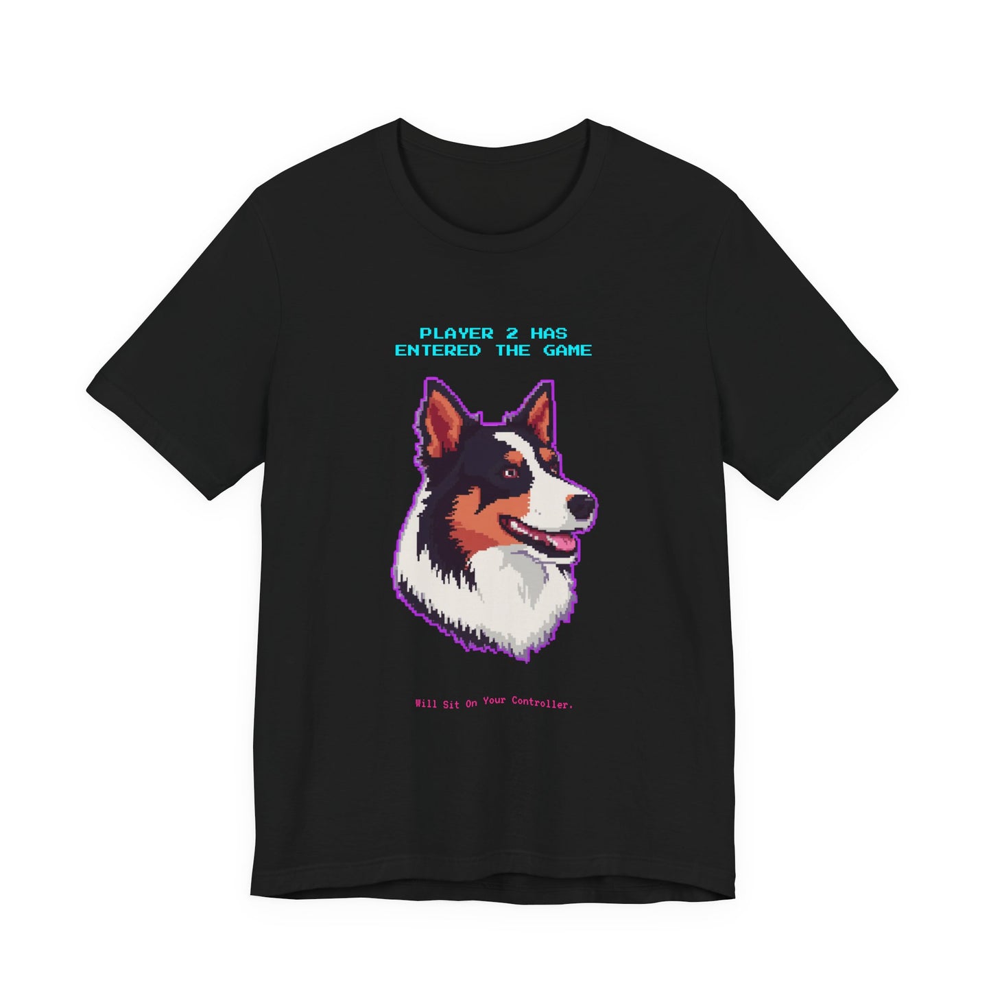 Player 2 Has Entered the Game T-Shirt - Funny Border Collie Gamer Unisex Tee - Detail