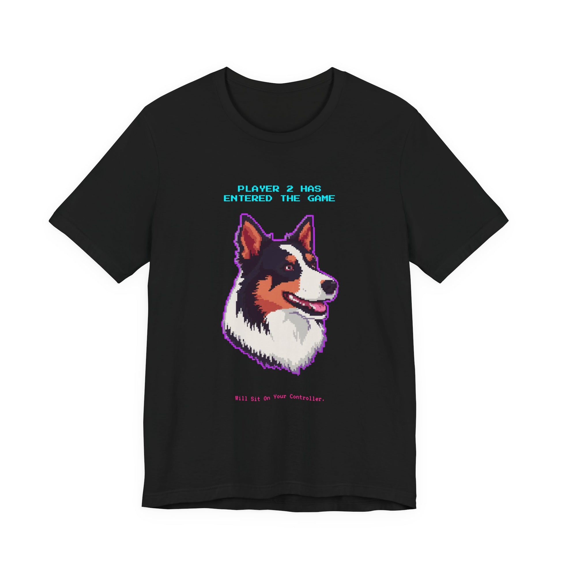 Player 2 Has Entered the Game T-Shirt - Funny Border Collie Gamer Unisex Tee - Detail