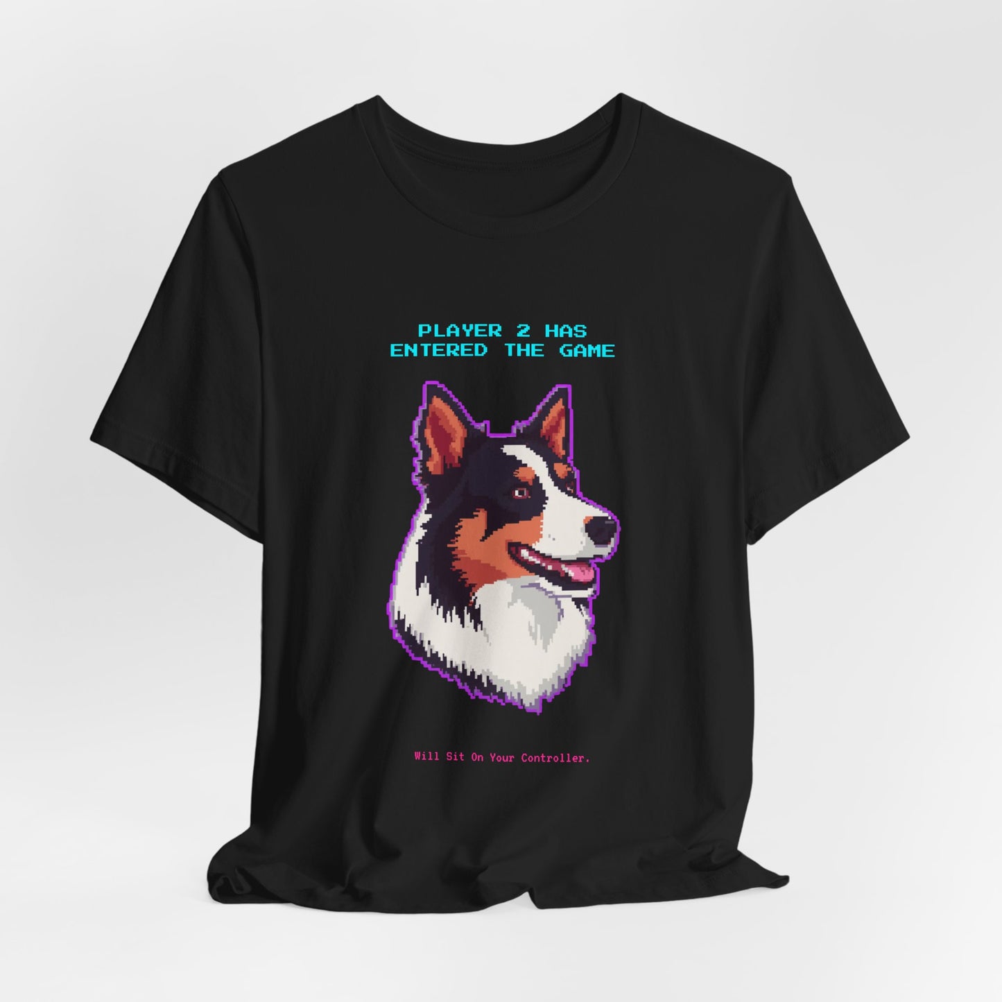Player 2 Has Entered the Game T-Shirt - Funny Border Collie Gamer Unisex Tee - Colour Dark Grey Heather