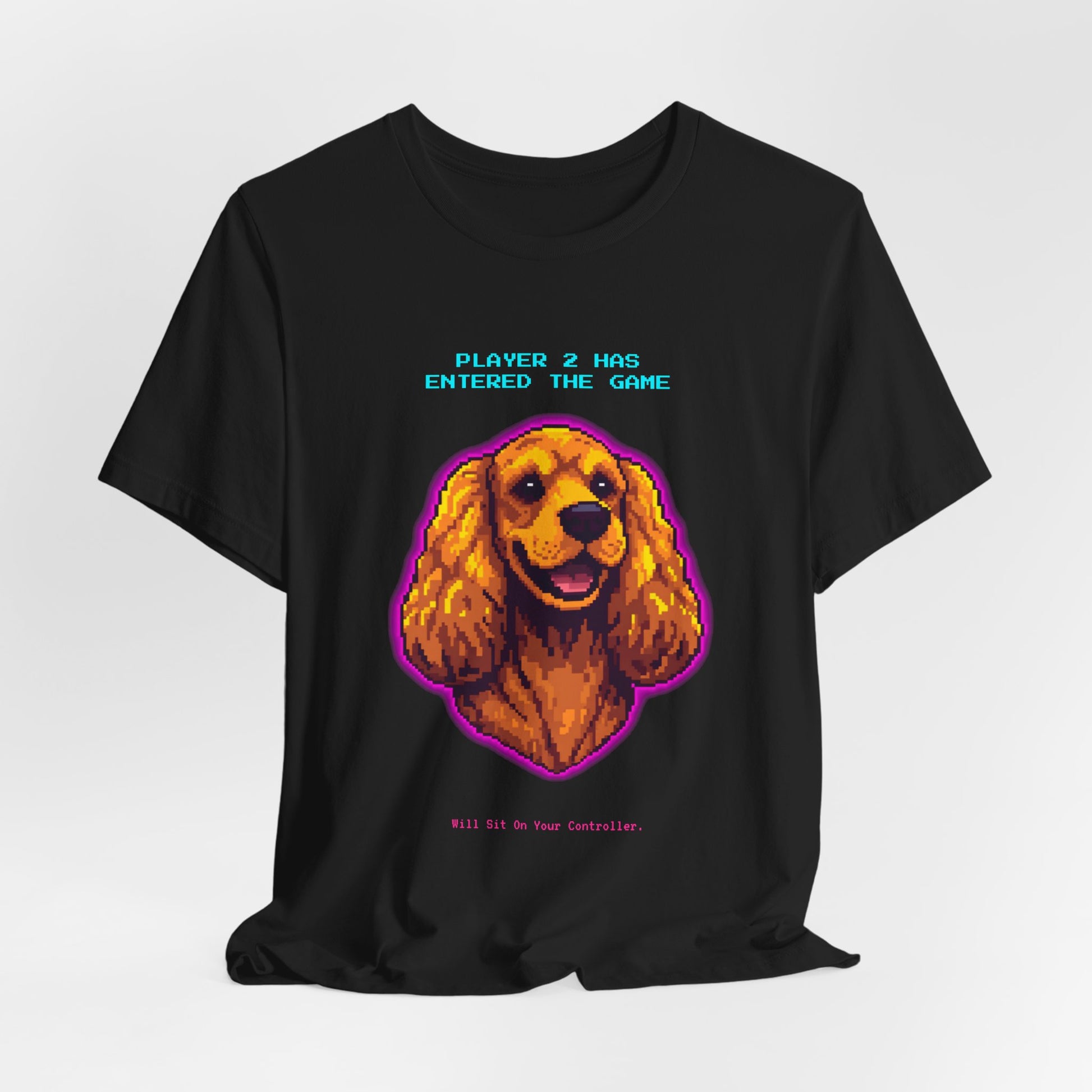 Player 2 Has Entered the Game T-Shirt - Funny Cocker Spaniel Gamer Unisex Tee - Colour Dark Grey Heather