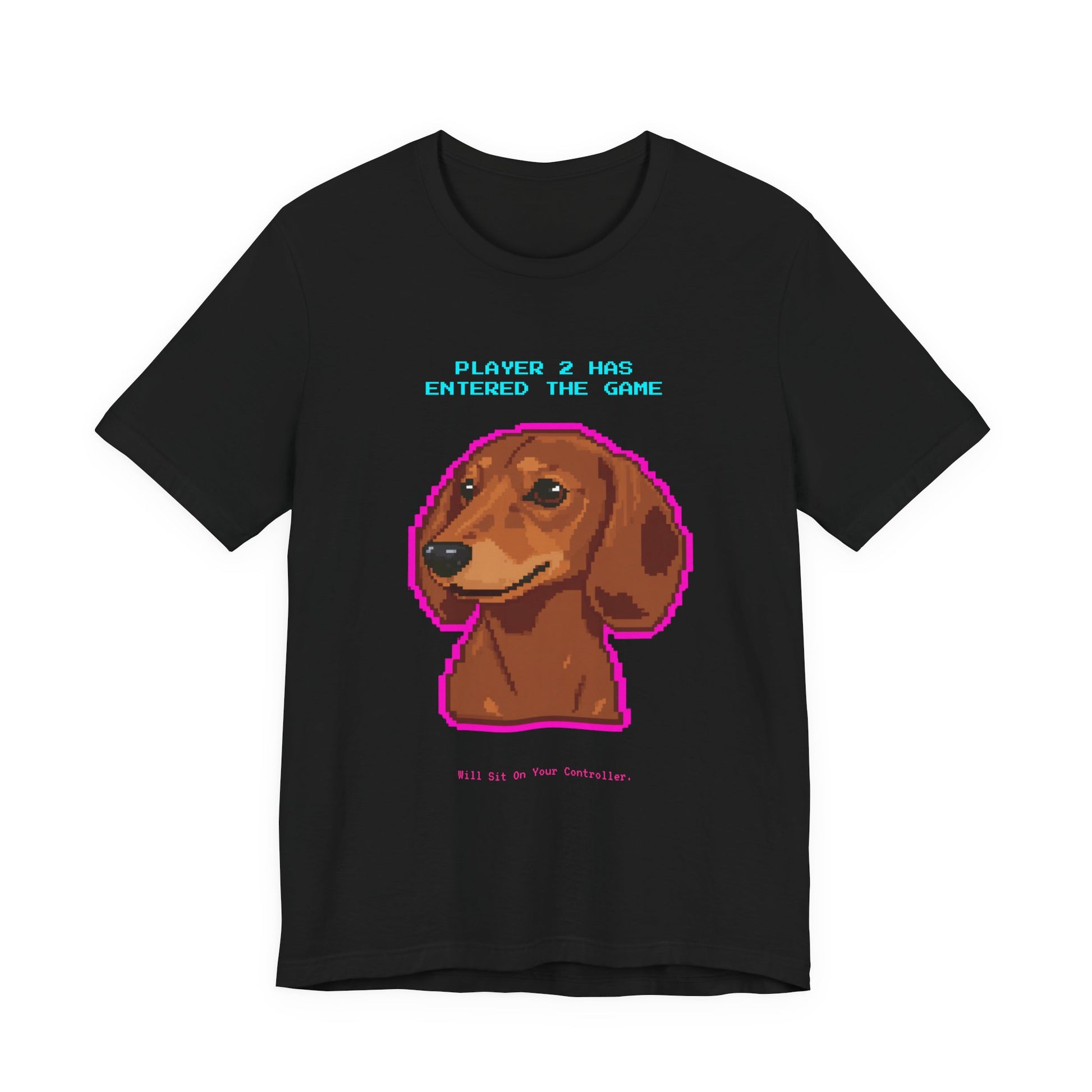 Player 2 Has Entered the Game T-Shirt - Funny Dachshund Gamer Unisex Tee - Detail