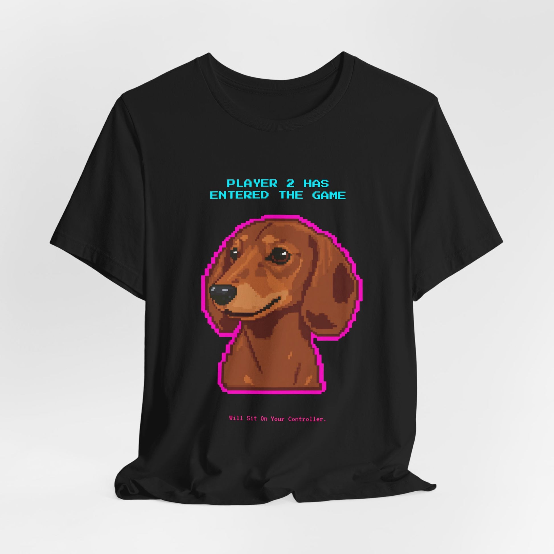 Player 2 Has Entered the Game T-Shirt - Funny Dachshund Gamer Unisex Tee - Colour Dark Grey Heather