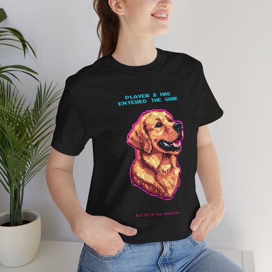 Player 2 Has Entered the Game T-Shirt - Funny Golden Retriever Gamer Unisex Tee - Model