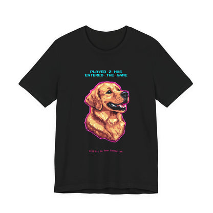 Player 2 Has Entered the Game T-Shirt - Funny Golden Retriever Gamer Unisex Tee - Detail