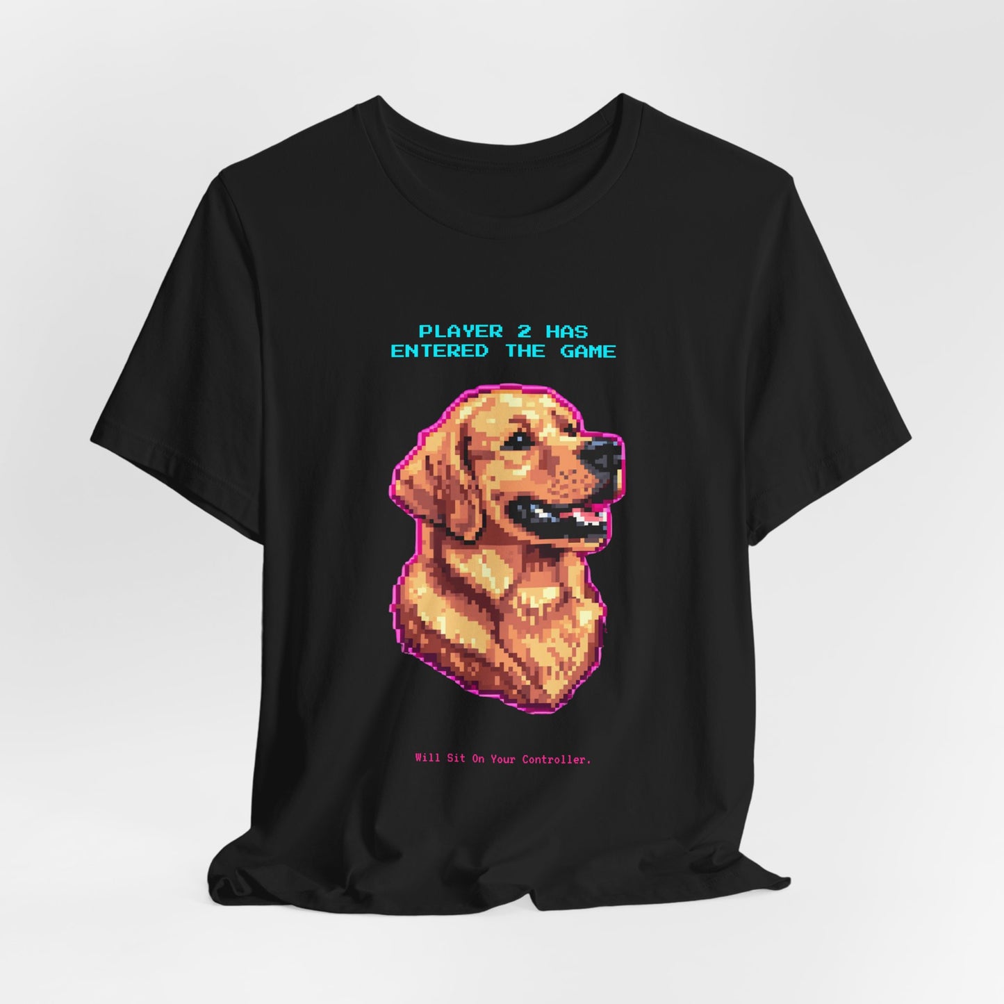 Player 2 Has Entered the Game T-Shirt - Funny Golden Retriever Gamer Unisex Tee - Colour Dark Grey Heather