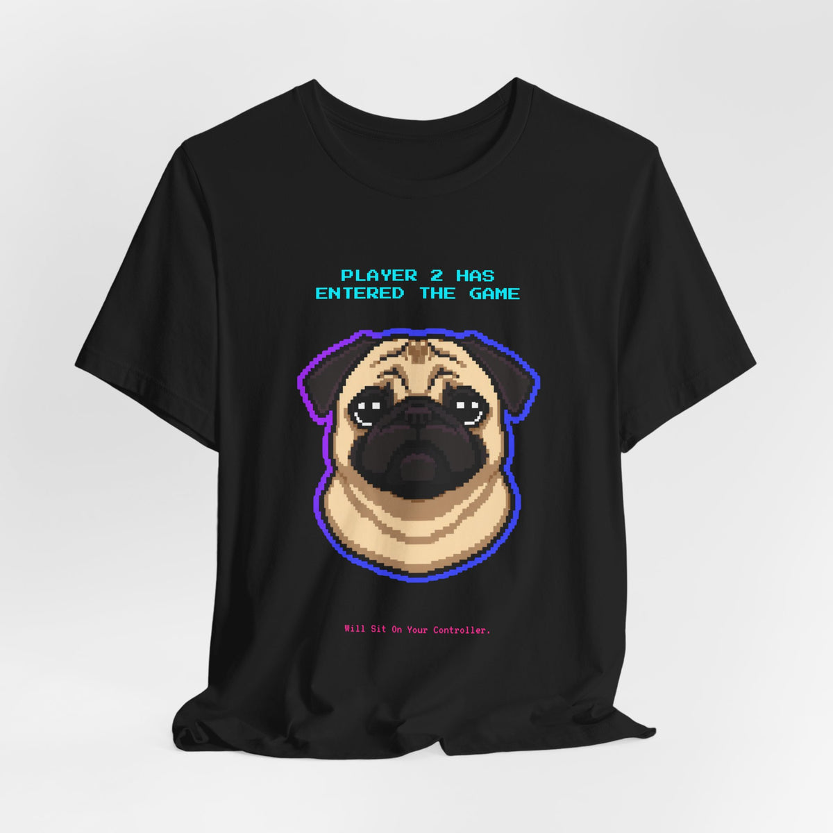 Player 2 Has Entered the Game T-Shirt - Funny Pug Gamer Unisex Tee - Colour Dark Grey Heather