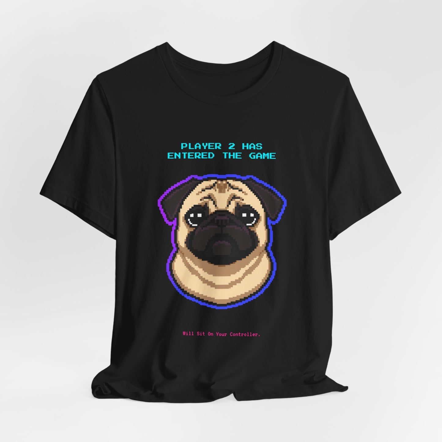 Player 2 Has Entered the Game T-Shirt - Funny Pug Gamer Unisex Tee - Colour Dark Grey Heather