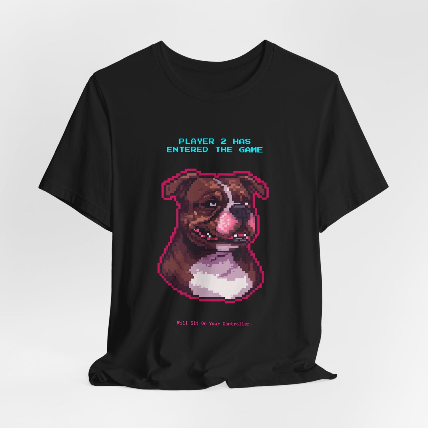 Player 2 Has Entered the Game T-Shirt - Funny Staffie Gamer Unisex Tee - Colour Dark Grey Heather
