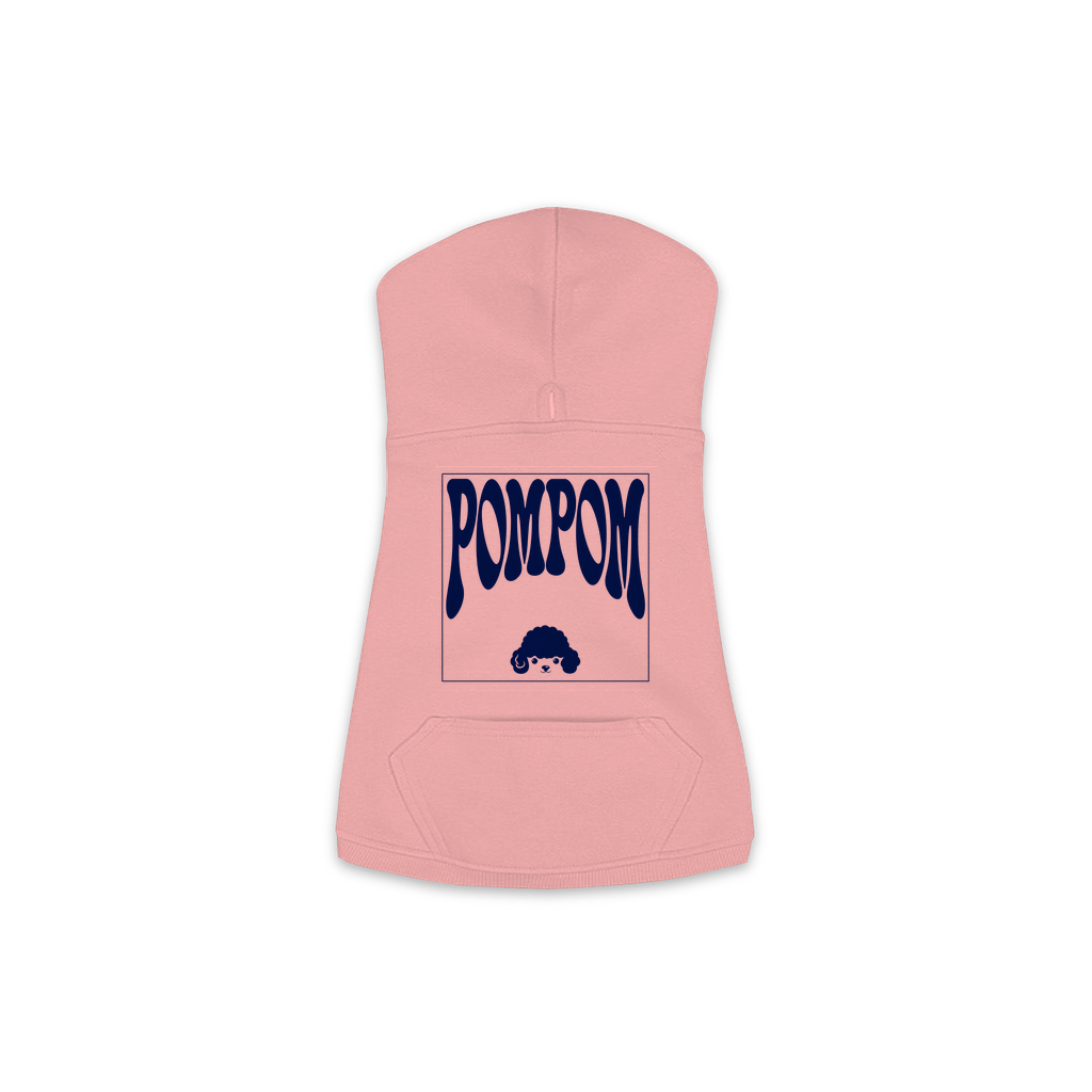 Pom Pom Hoodie in Mauvelous, size XS, bold wordmark design