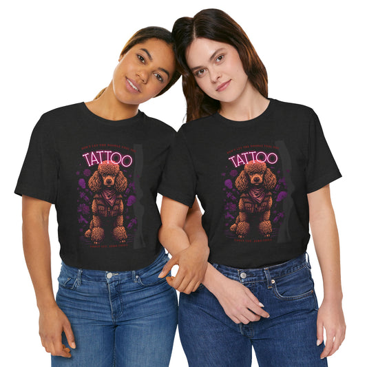 Poodle Biker Ink Shop t-shirt - black - close-up