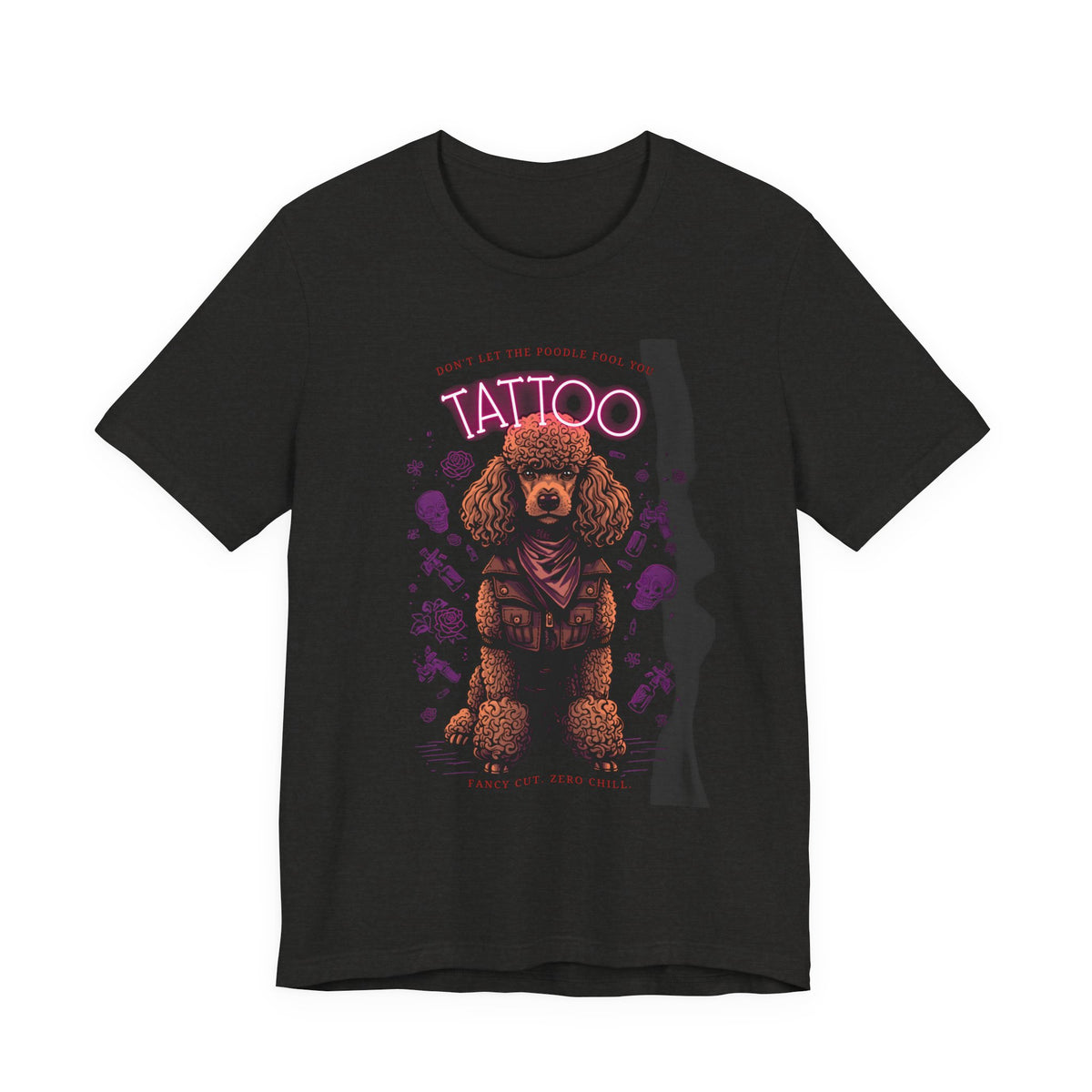 Poodle Biker Ink Shop t-shirt - black heather - front view