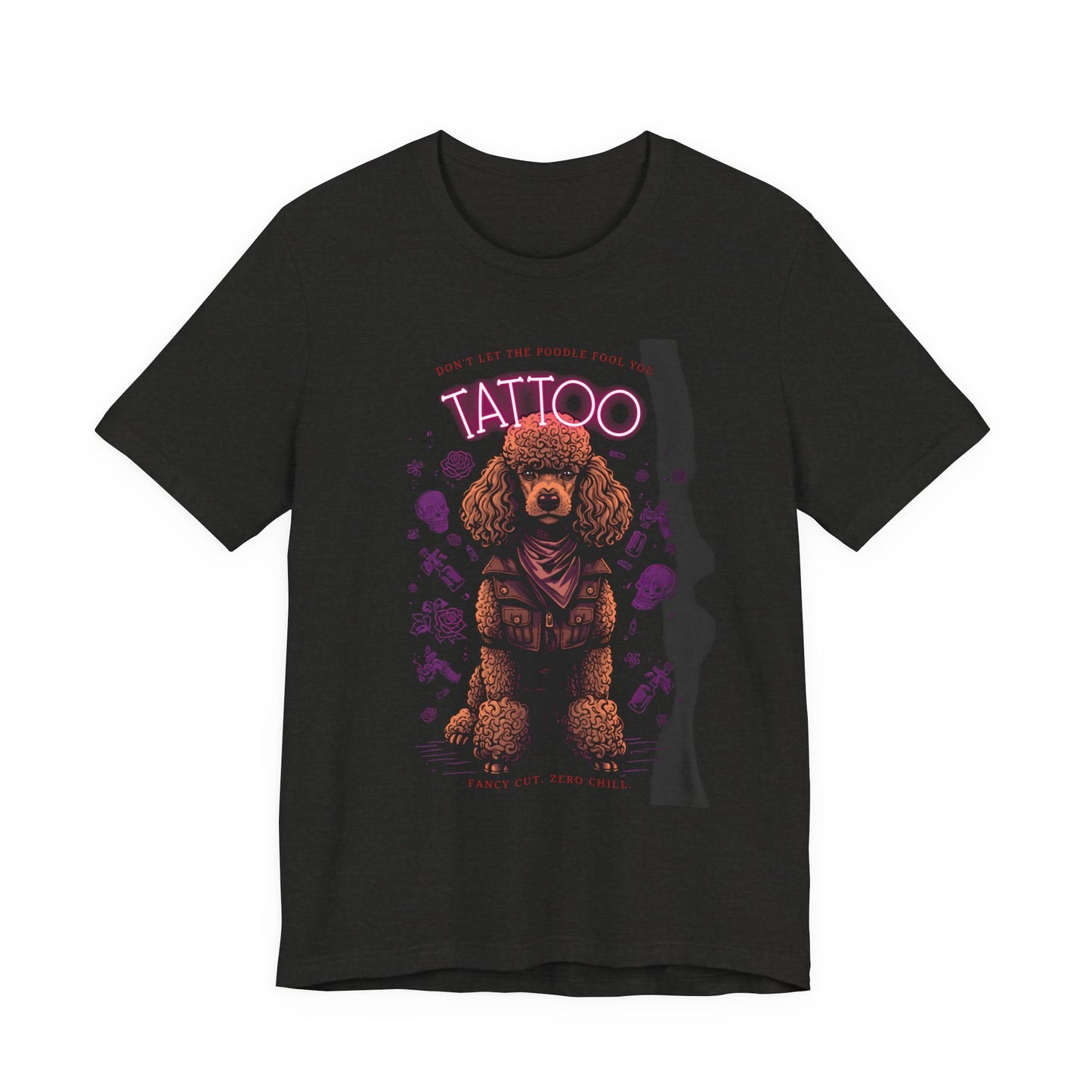 Poodle Biker Ink Shop t-shirt - black heather - front view