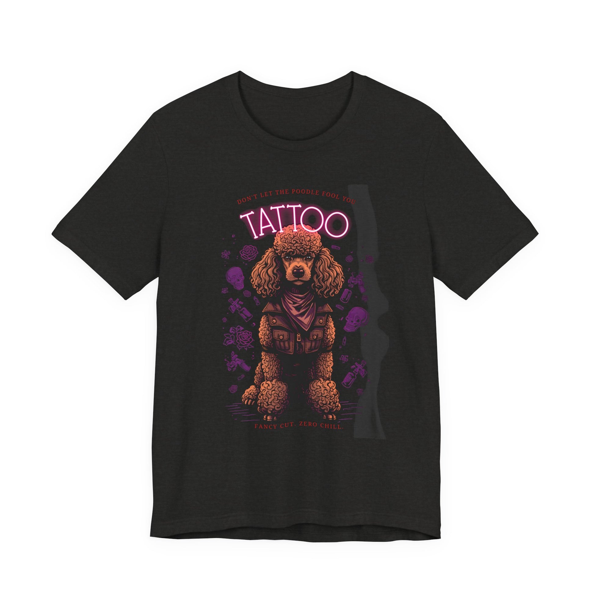 Poodle Biker Ink Shop t-shirt - black heather - front view