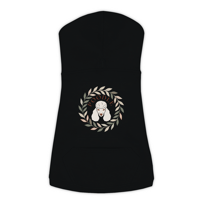 Poodle dog hoodie in Black — boho-inspired print on cosy fleece pullover, size L