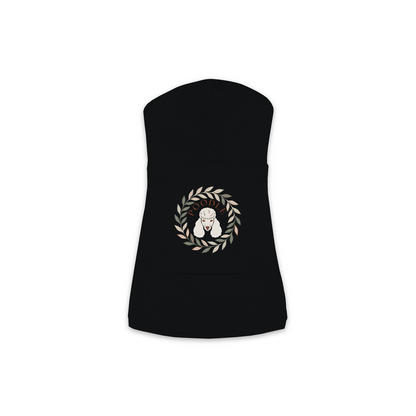 Poodle dog hoodie in Black — boho-inspired print on cosy fleece pullover, size M