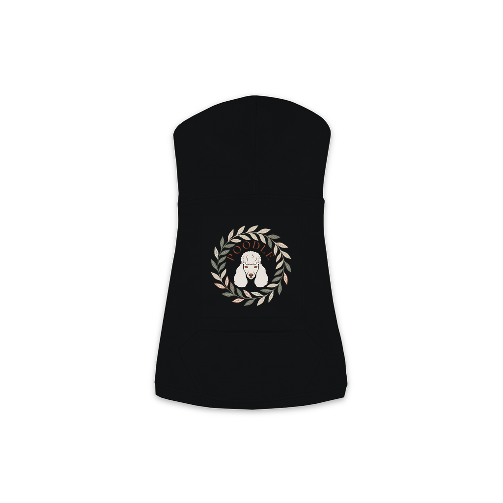 Poodle dog hoodie in Black — boho-inspired print on cosy fleece pullover, size S