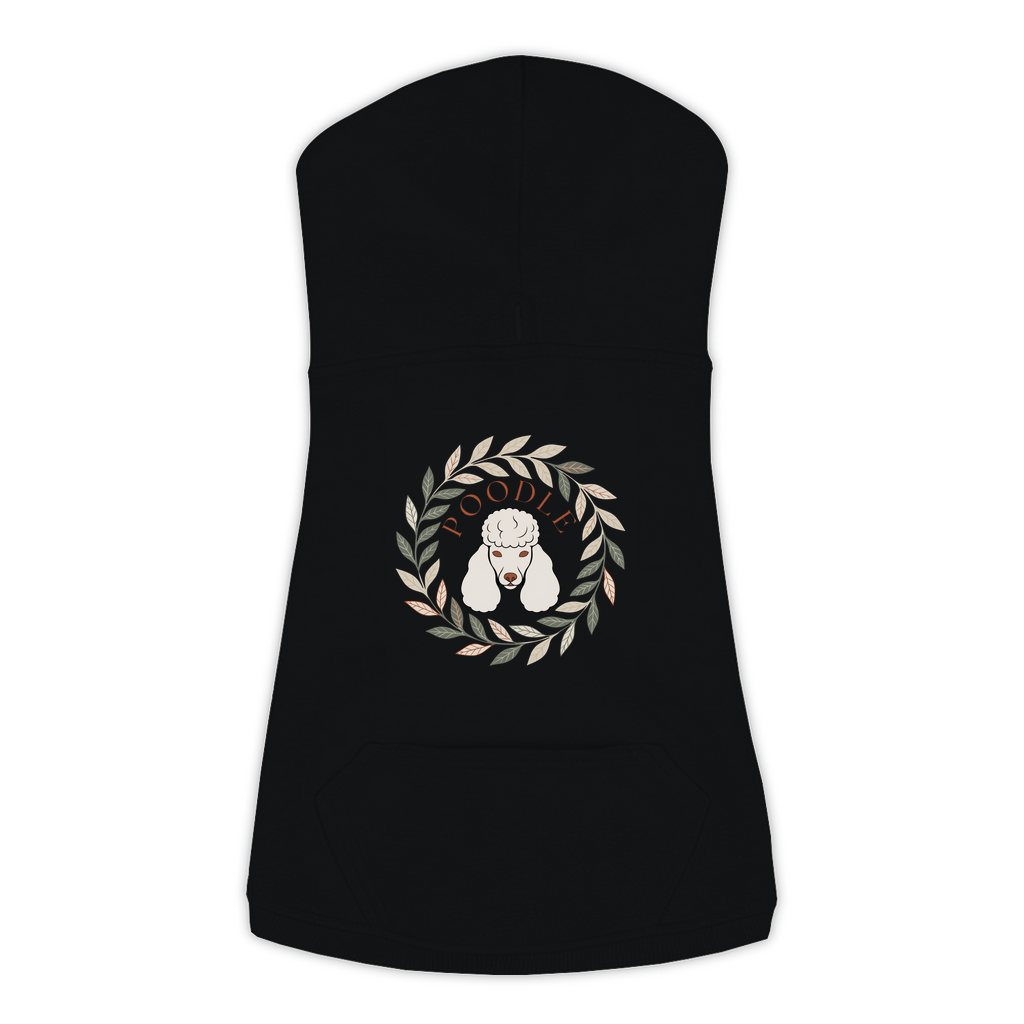 Poodle dog hoodie in Black — boho-inspired print on cosy fleece pullover, size XL