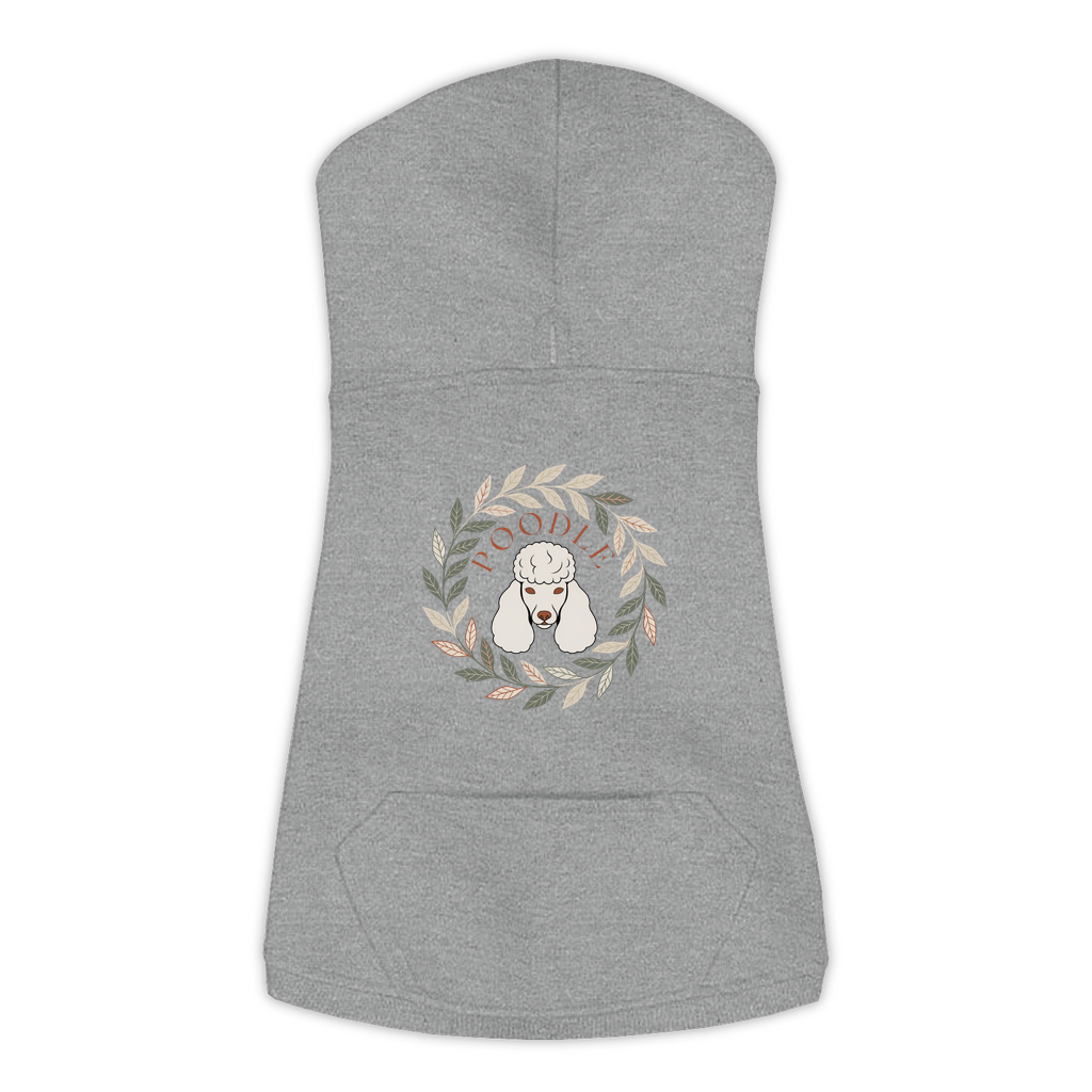 Poodle dog hoodie in Granite Heather — boho-inspired print on cosy fleece pullover, size XL