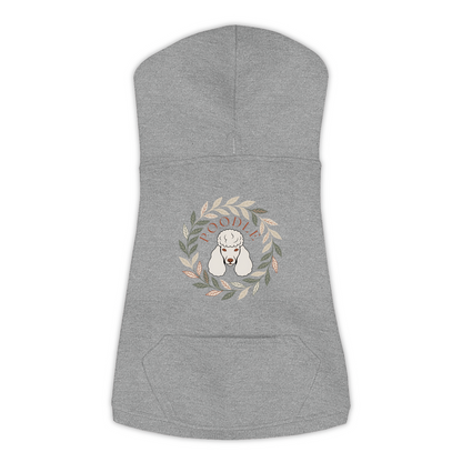 Poodle dog hoodie in Granite Heather — boho-inspired print on cosy fleece pullover, size XL