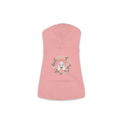 Poodle dog hoodie in Mauvelous — boho-inspired print on cosy fleece pullover, size S