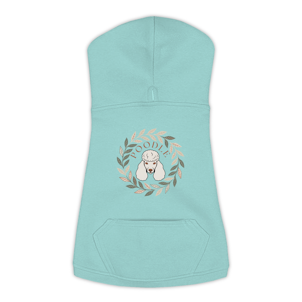 Poodle dog hoodie in Saltwater — boho-inspired print on cosy fleece pullover, size L