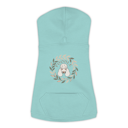 Poodle dog hoodie in Saltwater — boho-inspired print on cosy fleece pullover, size L