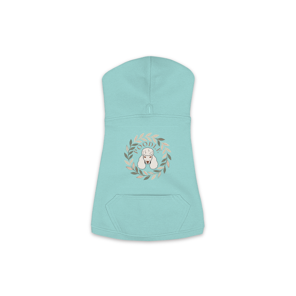 Poodle dog hoodie in Saltwater — boho-inspired print on cosy fleece pullover, size S