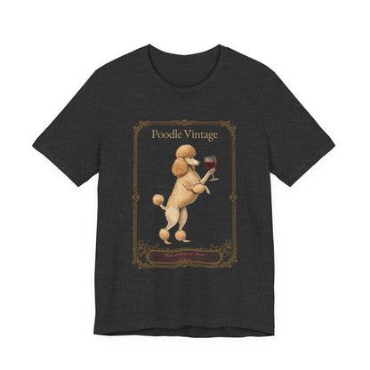 Poodle Breed Sommelier t-shirt flat lay in dark grey heather