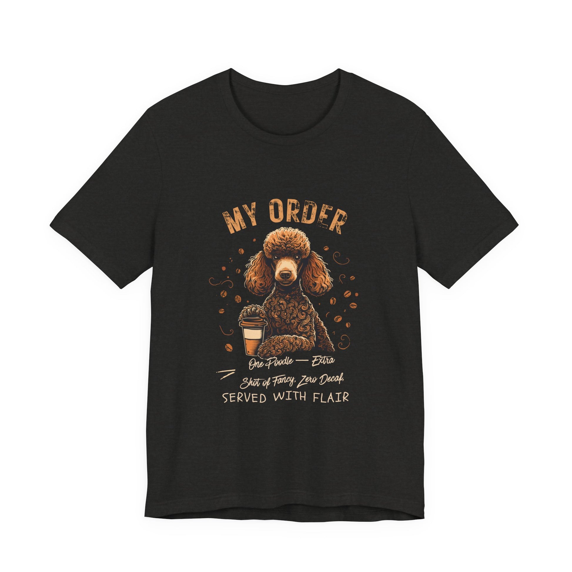 Poodle Café Order T-Shirt – Black Heather – Front View
