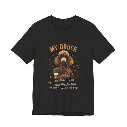 Poodle Café Order T-Shirt – Black Heather – Front View